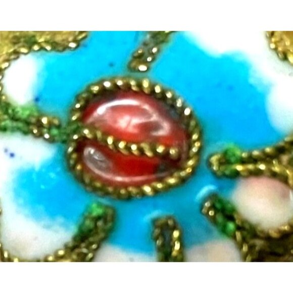 Antique Cloisonne w/ Ornate Enamel Flowers & Gold Gilding Brass Color Vase - Picture 10 of 13